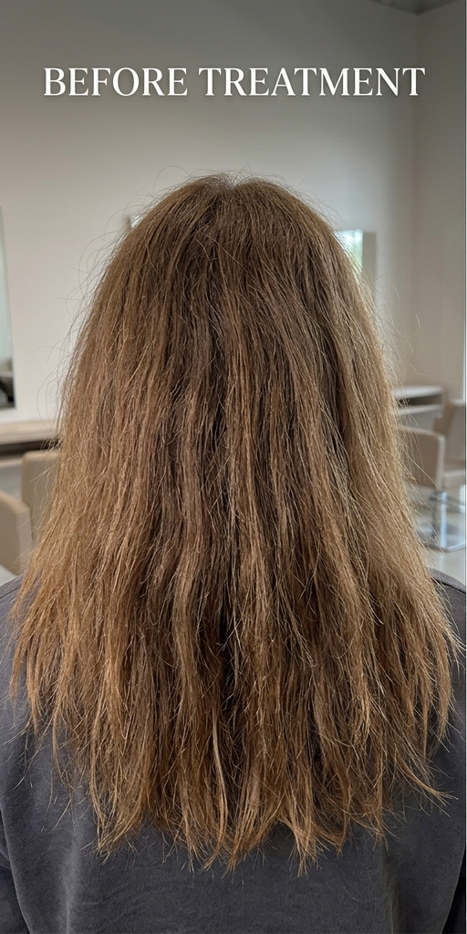 Before color treatment showing dry and faded hair